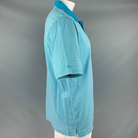 BUGATCHI UOMO Size L Blue White Squares Cotton Buttoned Polo - Picture 3 of 8